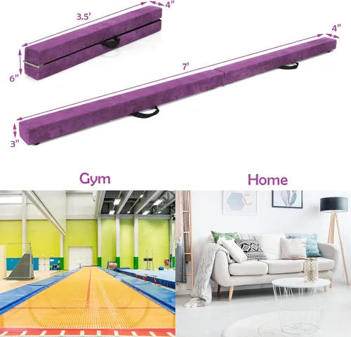 Miniatura 6 de Giantex Haz de equilibrio de 7/8/9 pies, haz de gimnasia plegable con asas de transporte, base de goma antideslizante para niños, haz de gimnasia