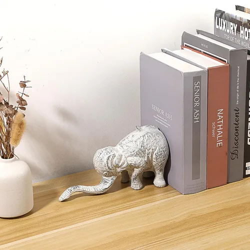 Miniatura 6 de Sumnacon Tope de puerta de hierro fundido con diseño de elefante – Tope de puerta resistente para evitar perforar agujeros, tope de puerta de hierro