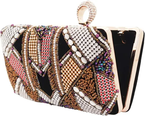 Miniatura 8 de Embragues para mujer Bolso de noche con cuentas de colores Bolso de diamantes de imitación Monederos de pelusa Bolsos de boda (negro), Negro