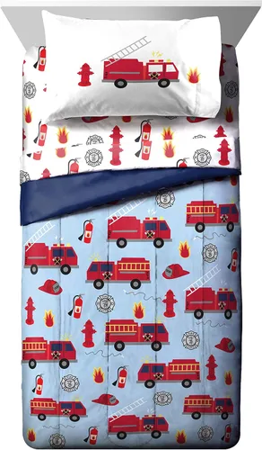 Miniatura 2 de Jay Franco Trend Collector Go Fire Truck Go - Juego de ropa de cama individual de 5 piezas, incluye edredón y juego de sábanas, ropa de cama