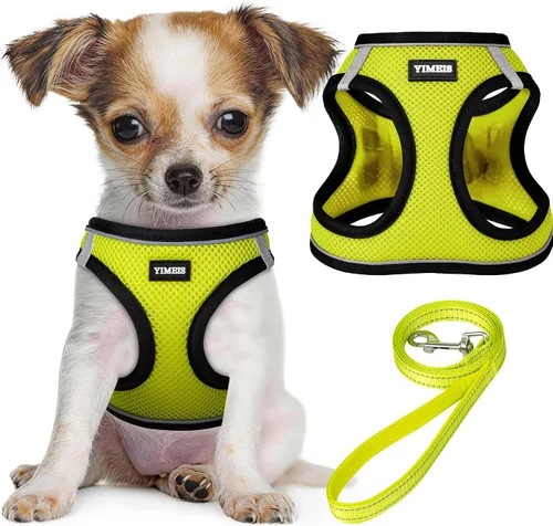 Miniatura 12 de YIMEIS Juego de arnés y correa para perro, arnés de malla suave sin tirones, chaleco reflectante ajustable para cachorros para perros pequeños