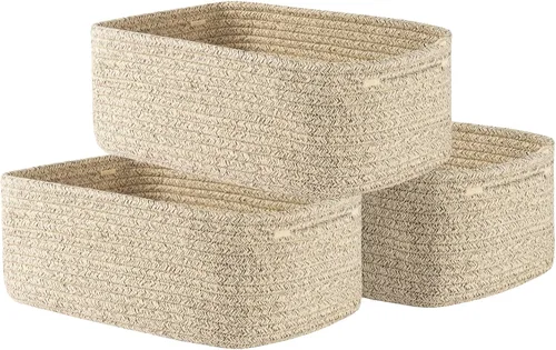Miniatura 34 de Cesta tejida pequeña, 12 x 8 x 4.5 pulgadas, cesta de almacenamiento para organizar, bonita canasta de cuerda pequeña para estante de armario, cubos
