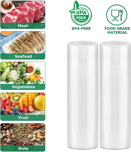 Miniatura 7 de FRESKO Rollos de bolsas de sellado al vacío 2 paquetes de 11" x 20', Bolsas de grado comercial para sellar una comida para almacenamiento