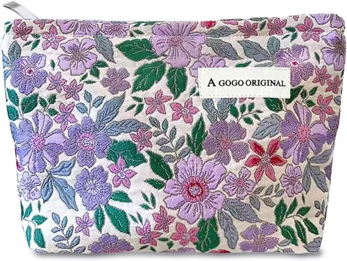 Miniatura 21 de STARDW Bolsa de maquillaje estética floral para mujeres y niñas, bolsa de aseo de viaje con cremallera de gran capacidad, bolsa organizadora