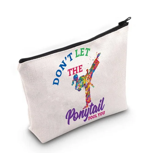 WZMPA Bolsa de maquillaje cosmética Karate Girl para amantes del karate, regalo Dont Let The Tail You Fool You Martial Arts con cremallera para