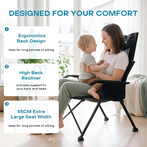 Miniatura 6 de Silla de camping reclinable para adultos, resistente, sillas reclinables plegables con respaldo alto ajustable de 6 posiciones, sillas de patio