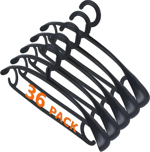 DEDU Perchas de plástico para ropa, paquete de 36 perchas extra gruesas con gancho giratorio de 360° antideslizantes, perchas para suéteres, Negro