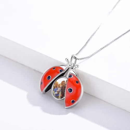 Miniatura 2 de Collar con medallón de mariquita que sostiene fotos de plata de ley 925 collar de mariquita regalo de joyería para mujeres y madres cumpleaños