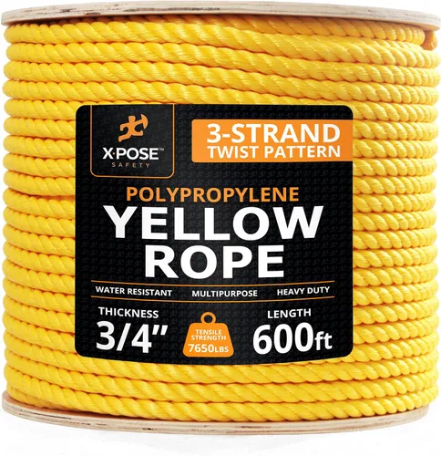 Miniatura 19 de Cuerda de polipropileno trenzado amarilla, 1/2 pulgada de grosor x 50 pies de largo, cuerdas de polietileno resistentes para uso en exteriores