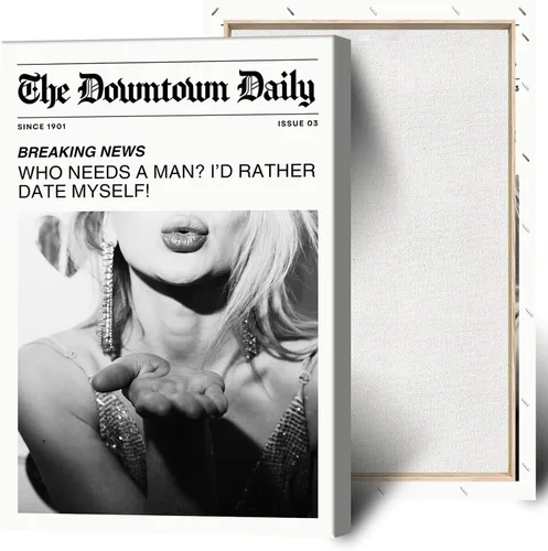 Miniatura 15 de Arte de pared retro de feminismo en blanco y negro, arte de pared de periódico con texto en inglés "Be Your Own Daddy", carteles de lienzo