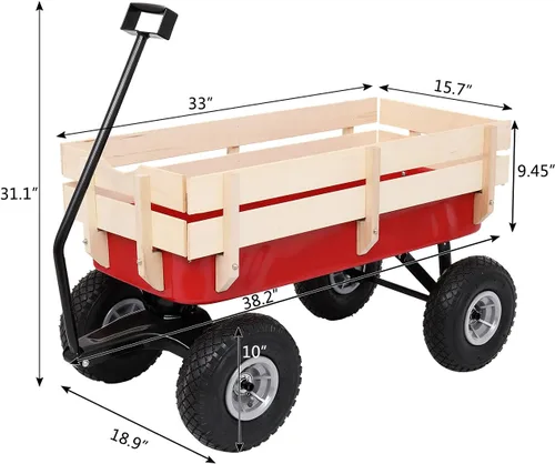 Miniatura 4 de Outvita Carro de carga todo terreno para exteriores con neumáticos de aire de 10 pulgadas, estructura de acero, carro de soporte lateral de madera