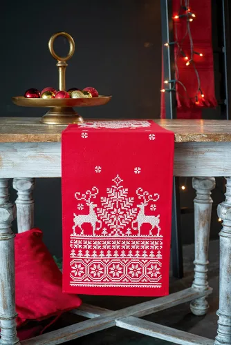 Miniatura 4 de Vervcao - Kit de bordado de camino de mesa navideño estampado para decoración del hogar, decoración del hogar, suministros de arte y manualidades