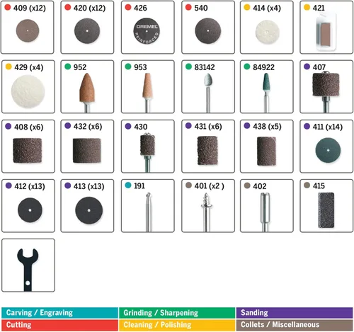 Miniatura 3 de Dremel 709-02 Kit de accesorios de herramientas rotativas multiusos de 110 piezas, incluye una broca de tallado, tambores de lijado, piedras