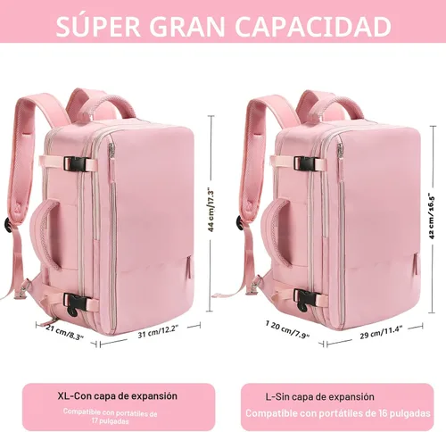 Miniatura 7 de Mochila de viaje Beraliy aprobada por aerolíneas, equipaje de mano para hombres y mujeres, Rosa, Grande, Mochilas de viaje