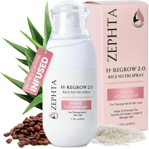 Zephta H-Regrow - Spray para el crecimiento del cabello, con agua de arroz, biotina, aloe vera, cafeína y jengibre, producto para el crecimiento del