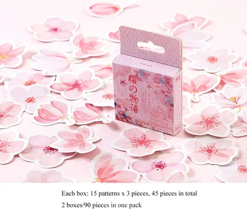 Miniatura 7 de MAFELOE 2 cajas/90 calcomanías decorativas de caja pequeña, suministros de álbumes de recortes para manualidades, álbum, diario, tarjeta hecha a