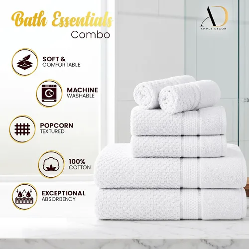 Miniatura 4 de Ample Decor Juego de toallas de baño 100% algodón, 6 piezas, suaves y absorbentes, de secado rápido, juego de toallas de baño