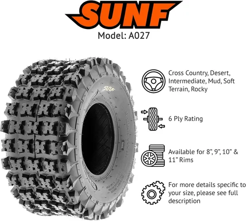 Miniatura 2 de SunF 20 x 10-9 6 capas ATV UTV A/T de neumáticos A027, [Juego de un par de 2]