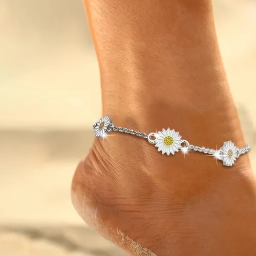 Miniatura 3 de Pulsera de aleación de girasol tobillera europea y creativa simple de dos colores margarita tobillera tobillera femenina simple margarita creativa