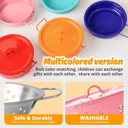 Miniatura 5 de Juego de accesorios de cocina para niños, juguete de cocina para niños, juego de cocina para niños pequeños, para niñas y niños, incluye ollas y Rosa