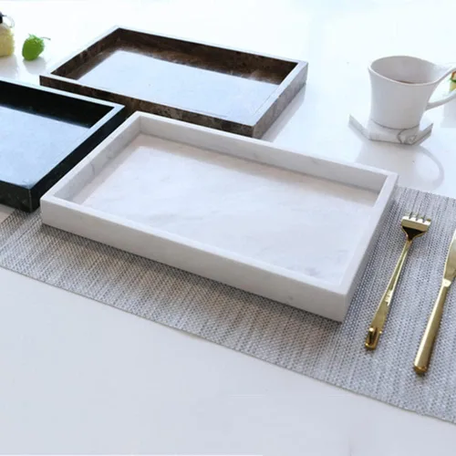 Miniatura 2 de Bandeja de almacenamiento de mármol natural, bandeja de joyas para cosméticos, organizador de cocina, bandeja de mesa auxiliar