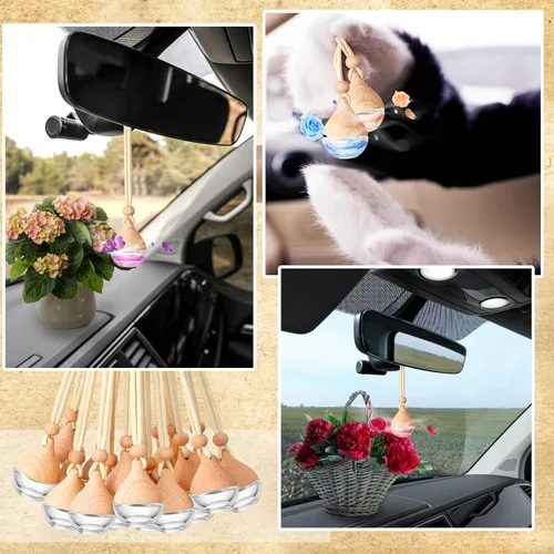 Miniatura 7 de Rtteri 50 piezas de botellas de aceite esencial para colgar en el coche, botellas de difusor de vidrio vacías, ambientador de coche recargable