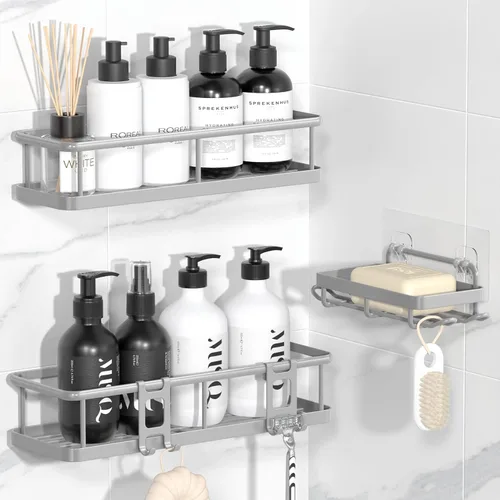Miniatura 22 de YASONIC Organizador de ducha con adhesivo, 100% a prueba de óxido con soporte para jabón, paquete de 6 estantes de ducha de gran capacidad