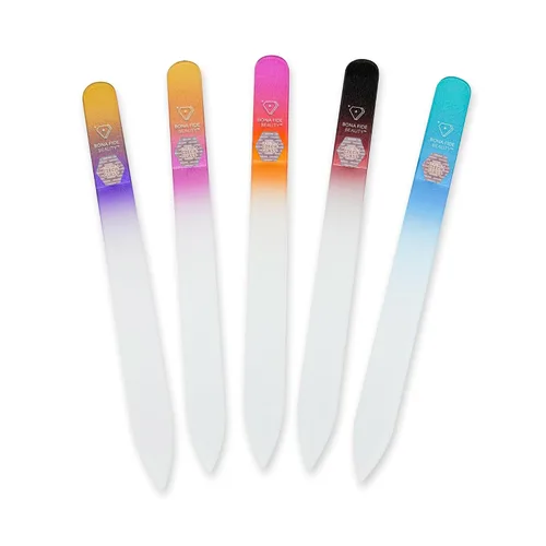 Bona Fide Beauty Juego de limas de cristal checo - 5 limas de uñas de cristal (multicolor). Limas de uñas reutilizables a granel de la UE.