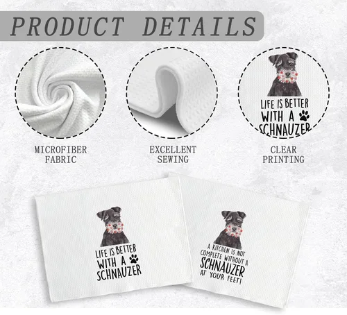 Miniatura 6 de Toallas Schnauzer, Regalos Schnauzer, Juego de 2 Toallas de Cocina y Trapos para Platos Schnauzer para Perros, Decoración Schnauzer, Regalos Vida
