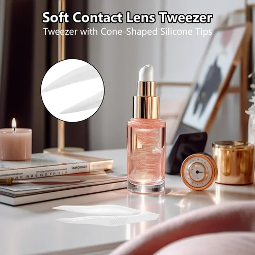 Miniatura 3 de 3 pinzas de contacto para contactos suaves, herramienta removedor de lentes de silicona con aplicador blanco, herramientas compactas de eliminación