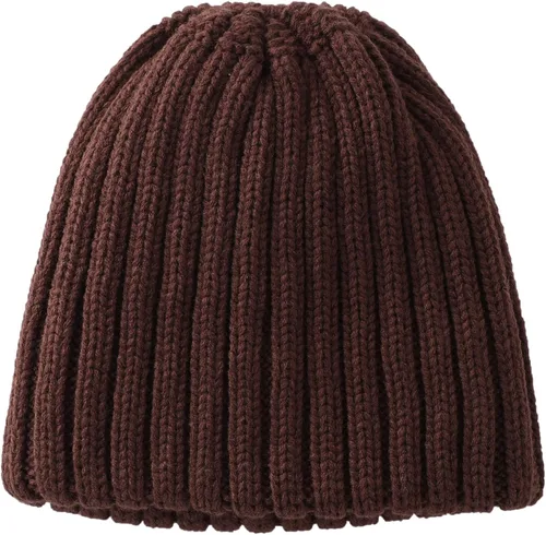 Miniatura 5 de Connectyle Gorro de punto con puños para mujer, gorro de esquí acrílico acanalado elástico para invierno