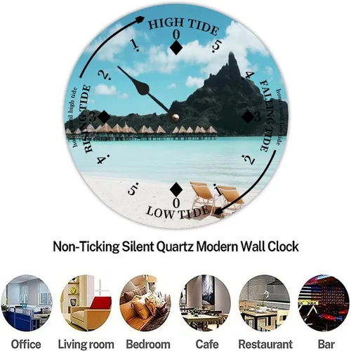 Miniatura 7 de Reloj de marea de madera con concha de caracola, hora del océano, marea alta costera, reloj de marea baja, movimiento de marea náutica de madera