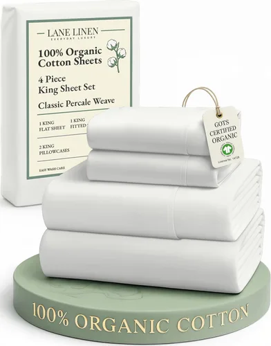 Miniatura 86 de LANE LINEN Sábanas 100% algodón orgánico para cama tamaño King, sábanas de percal suave, transpirables, de lujo, estilo hotelero, lavables a 09