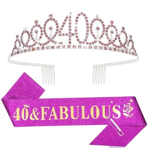 Miniatura 46 de Casoty Juego de diadema y tiara de 40 y fabuloso, oro rosa, para decoraciones de cumpleaños de 40 años, regalos para mujeres, decoraciones de fiesta
