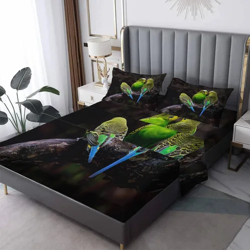 Z3-&-299 - Juego de sábanas y fundas de almohada estampadas de 4 piezas, sábana bajera ajustable de microfibra suave con bolsillo profundo, sábana