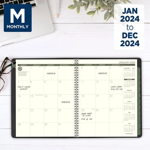 Miniatura 3 de AT-A-GLANCE Agenda semanal y mensual 2024, libro de citas de un cuarto de hora, 7 x 8-3/4 pulgadas, mediano, reciclado, pestañas mensuales, negro