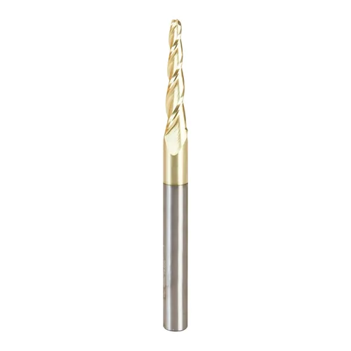 Amana Tool Brocas de enrutador CNC en espiral para talla 2D/3D, recubierto de ZrN, 46286, punta de bola de ángulo cónico de 3.6 grados 1/8 D x 1/16