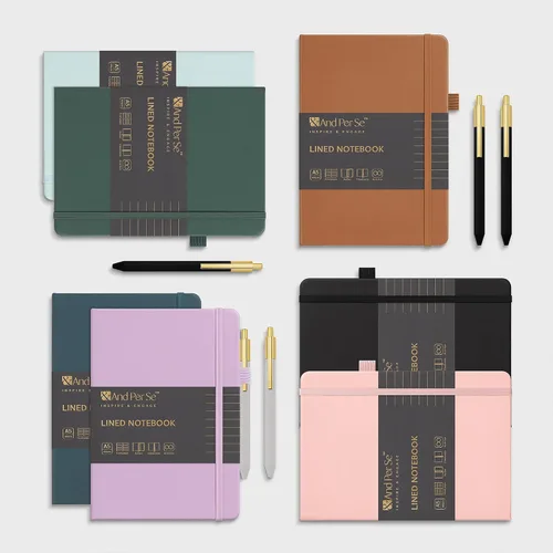 Miniatura 6 de &And Per Se Juego de diario y bolígrafo forrados (3 paquetes), cuaderno de tapa dura de cuero A5 con bolígrafo y juego de papelería, 160 páginas