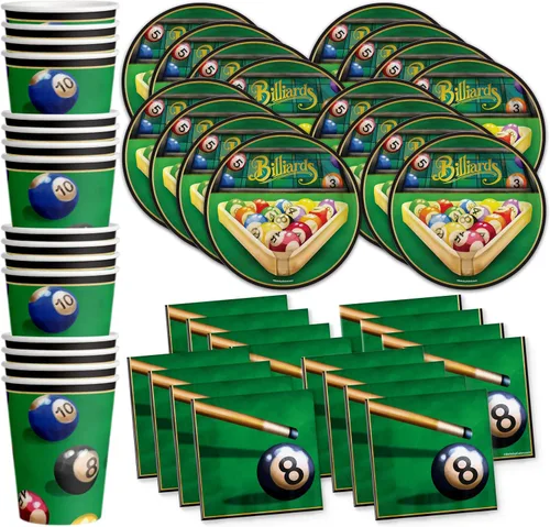 Suministros de fiesta de billar – Platos de mesa de billar y servilletas – Suministros de cumpleaños para adultos – Juego de vajilla para el día del
