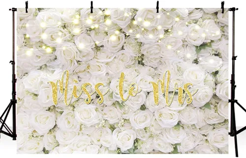 Miniatura 2 de MEHOFOND Telón de fondo de Miss to Mrs de 7 x 5 pies para despedida de soltera, decoración de pared floral blanca, boda, novia, compromiso