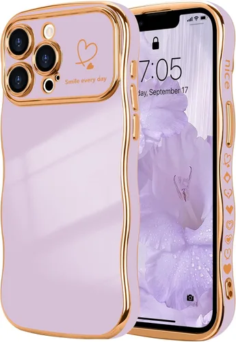 Miniatura 12 de LCHULLE Funda para iPhone 12 Pro para mujeres y niñas, lindo marco ondulado con forma rizada con patrón de corazón de amor, cubierta de protección