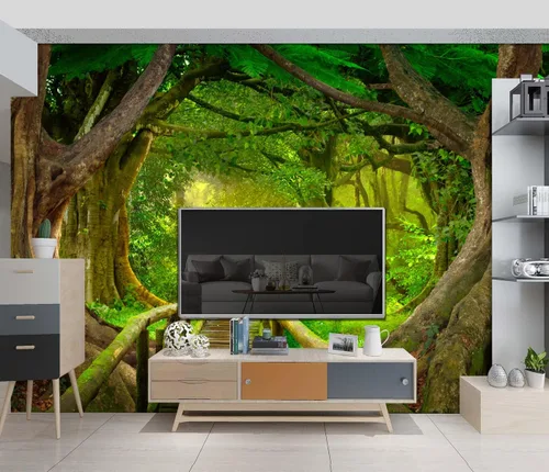 Miniatura 3 de Hermoso papel tapiz de bosque verde de naturaleza, paisaje de selva grande, paisajes de la selva, murales de paisajes de dormitorio, decoración