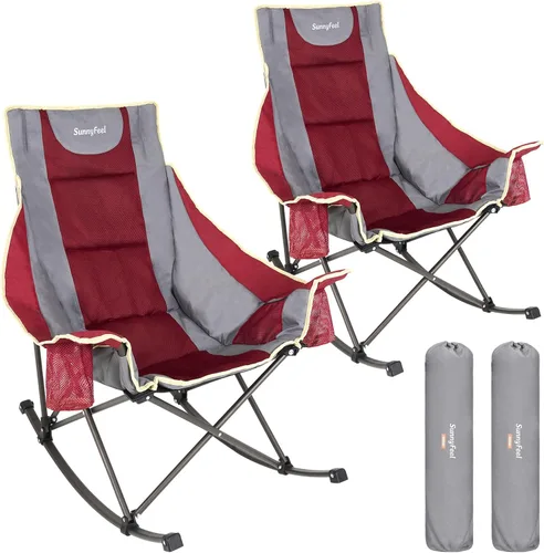 Miniatura 25 de SUNNYFEEL Silla Mecedora de Camping de Gran Tamaño, Silla de Patio Totalmente Acolchada con Bolsillo Lateral, Sillón Reclinable Portátil de Respaldo