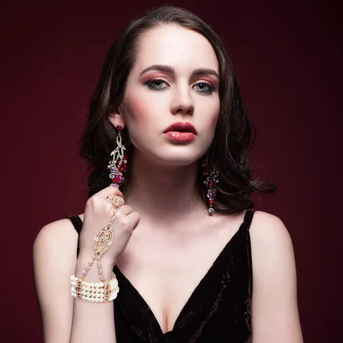 Miniatura 4 de Juego de 2 pulseras de los años 20 de los años 20, pulsera de cristal de perlas de imitación para mujer