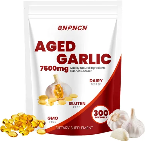 Extracto de ajo envejecido inodoro 7500 mg, sin OMG, sin gluten | Apoya la salud inmune | Bulbo Allium Sativum cultivado | Potente suplemento