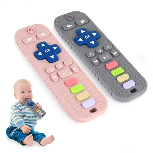 Miniatura 9 de Hooku Paquete de 2 mordedores de silicona para bebés de 0 a 6 meses, juguetes de dentición para bebés de 6 a 12 meses, juguete de control remoto