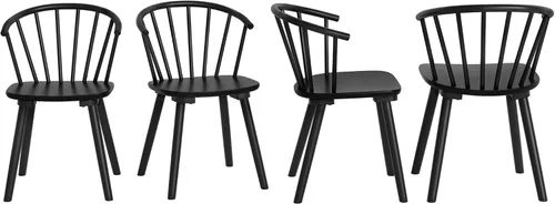 Miniatura 7 de LUE BONA Juego de 4 Sillas de Comedor Negras, Sillas de Comedor de Madera Estilo Granja con Respaldo Semicircular, Silla de Comedor de Husillo