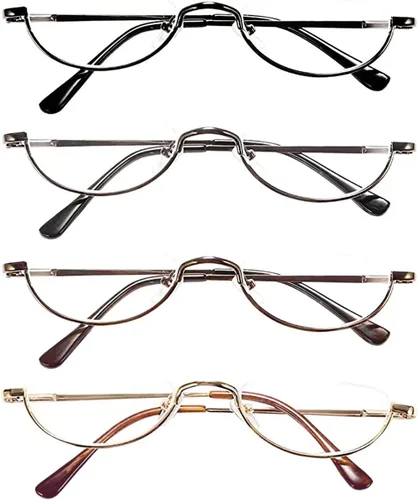 Miniatura 13 de REAVEE 4 unidades de gafas de lectura de aleación de diseño retro de media luna para mujeres y hombres, con marco medio, bisagra de resorte, Negro