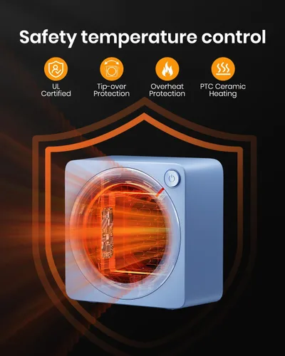Miniatura 6 de Gaiatop Mini calentador de espacio, ligero PTC de cerámica de calentamiento rápido, 500 W, eficiencia energética para uso en interiores, Azul