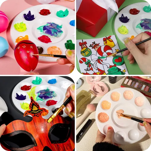Miniatura 5 de FANDAMEI Paletas redondas de pintura de plástico, 6 paletas de bandejas de pintura, paletas de pintura con 10 pozos para adultos y niños